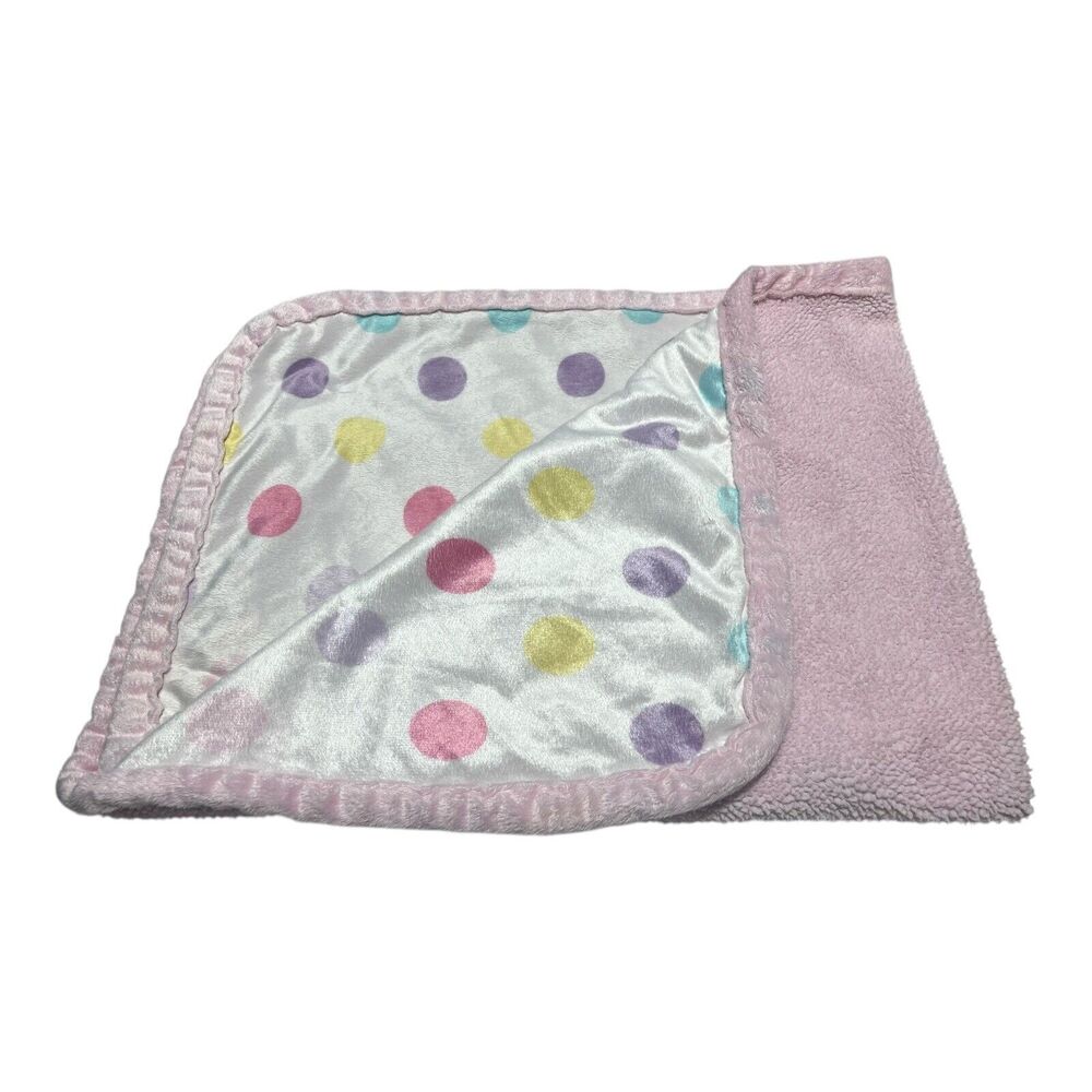 Nuby Light Pink Polka Dot Baby Blanket Sherpa Soft Purple Yellow White Blue